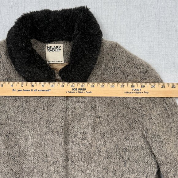 VTG Hilary Radley Wool Mohair Blend Coat Faux Fur Collar Gray Black Chest 43" - Picture 6 of 12